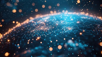 Poster - Cloud server intelligent innovation driving global systems concept. Abstract digital globe with glowing connections and lights.