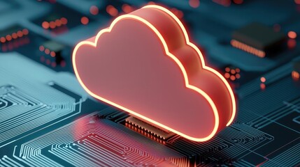 Aufkleber - Clouds server intelligent glowing system driving globalization concept. Digital cloud symbol on circuit board with glowing details.