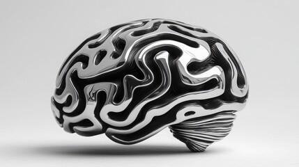 Poster - Black and white object representing a network brain icon illustrating intelligence and connectivity in a 3d design
