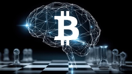 Poster - Brain illustration featuring bitcoin symbolizing the intersection of intelligence and digital currency innovation