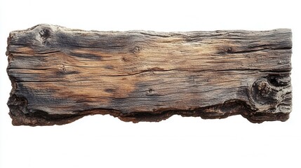 Poster - Rustic wooden plank weathered texture isolated on white background with natural grain and unique pattern for graphic design and decoration