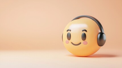 Poster - Smiley face wearing headphones representing ai customer service widget with a friendly and engaging approach to tech