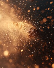 Poster - Ethereal golden dust explosion against a dark backdrop creating a mesmerizing and magical visual effect with warm light and bokeh