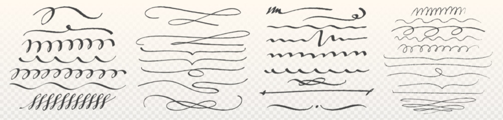 Poster - handdrawn highlight strokes set - various decorative doodle swooshes, swirls and underlines. calligr