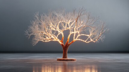 Poster - Tree with single light source creating a captivating glow against the background highlighting nature's beauty and serenity