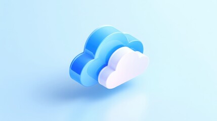 Poster - A blue and white cloud representing cloud sync icon in isometric style for efficient data management solutions