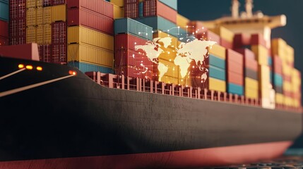 Poster - Cargo ship in harbor with global shipping logistic concept. Container ship transporting cargo across the ocean with efficiency.