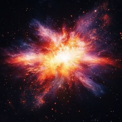 Poster - Vivid cosmic explosion in deep space with radiant energy and nebula clouds creating a celestial spectacle of vibrant colors