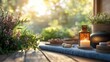 © Tania - Serene garden spa scene with candles and aromatic oils at sunset