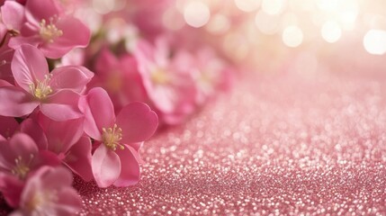 Poster - Delicate pink blossoms on shimmering surface creating a romantic and festive ambiance soft focus and dreamy bokeh background perfect for celebration