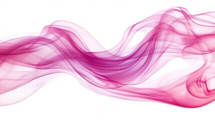 Poster - Ethereal magenta smoke swirls gracefully across a pristine white background creating a dreamy and abstract visual with flowing lines and soft gradients