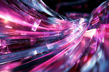 Poster - Abstract digital art depicting swirling, glowing pink and purple data streams, creating a sense of speed and energy.