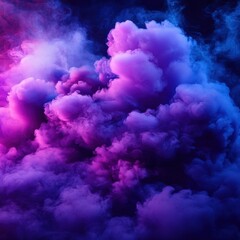 Poster - Ethereal purple and blue smoke cloud formation against dark background creating a dreamy and mysterious atmosphere with artistic flair
