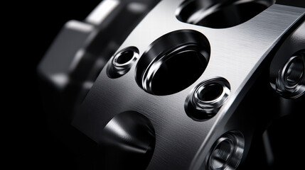 Poster - Precision Machined Metal Part: Close-up of a meticulously crafted metal component, showcasing intricate details, smooth surfaces, and precise machining.