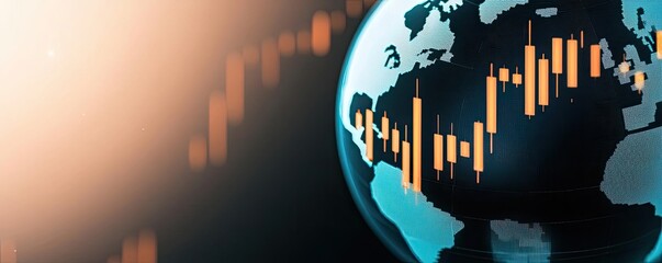 Poster - Candlestick in crystal globe with investment forecasting analysis concept. Global finance and market trends illustrated through digital charts.