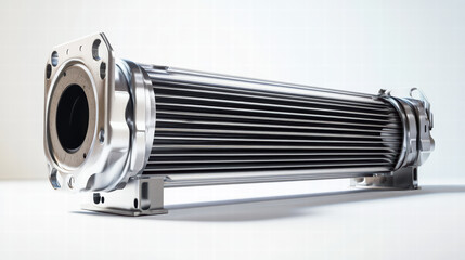 Poster - Heat Exchanger: A detailed, close-up shot showcases a metallic heat exchanger, designed for industrial applications.