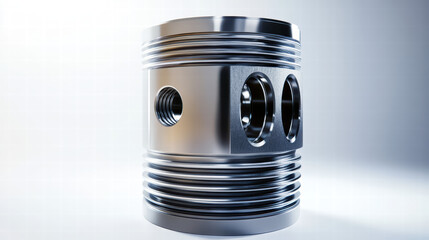 Poster - Shiny Piston Close-up: A meticulously crafted, gleaming metal piston stands out, showcasing the intricate details of engineering and industrial design.