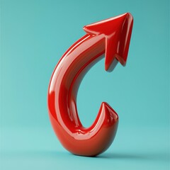 Poster - Red glossy arrow pointing upwards on a light blue background symbolizing growth success and positive direction in a modern minimalist style