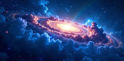 deep blue galaxy with shining stars and swirling nebula clouds, deep space, exploration, abstract
