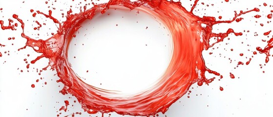 Poster - Dynamic splash of vibrant red liquid swirling in circular motion against a pristine white background