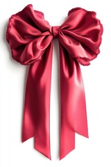 Poster - Elegant maroon satin bow with delicate trim on a pristine white backdrop perfect for gift wrapping and festive decor
