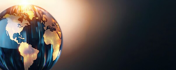 Poster - Candlestick in crystal globe with investment forecasting analysis concept. Beautiful globe showcasing continents with warm light effects.