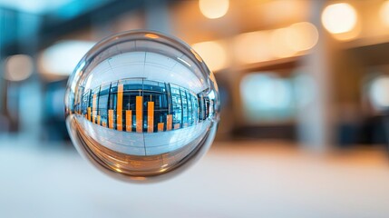 Poster - Candlestick in crystal globe with investment forecasting analysis concept. Reflection of modern business statistics in a glass orb.