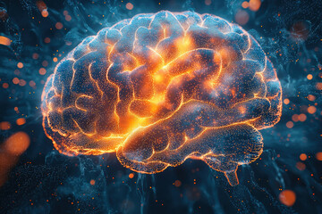 Poster - Abstract glowing brain, neural network, cognitive function, intelligence, and the human mind.