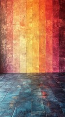 Poster - Abstract vertical color gradient wall with textured floor creates a vibrant and artistic backdrop for creative projects and atmospheric interior design
