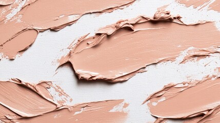Poster - Delicate strokes of beige cream paint on textured white canvas for artistic background and cosmetic concept