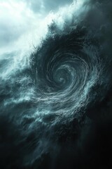 Poster - Dramatic swirling vortex of stormy ocean water with dark teal tones and turbulent energy creating a mesmerizing abstract seascape
