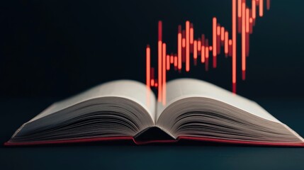 Poster - Open book with vertical digital lights chart in financial reveal concept. Open book with rising graph symbolizing knowledge and growth.
