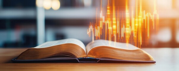 Aufkleber - Open book showing historical and contemporary stock market concept. An open book with sound wave representation, symbolizing knowledge.
