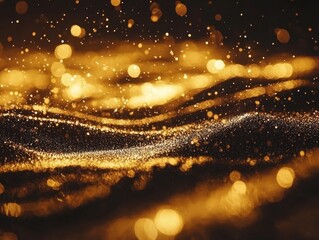 Poster - Abstract golden light stream with bokeh effect on dark background for festive celebration