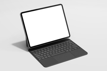 Fototapete - realistic tablet device 13 inch with blank screen and magnetic keyboard in angled view 3d render illustration