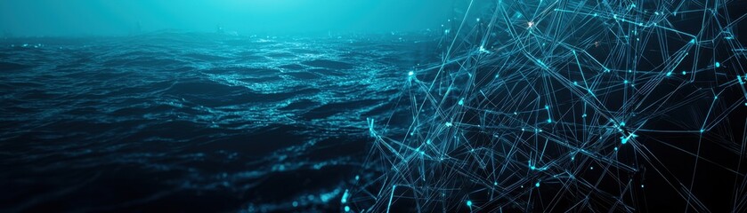 Poster - An abstract digital representation of ocean waves combined with a network of glowing lines, evoking a sense of depth and interconnectedness.