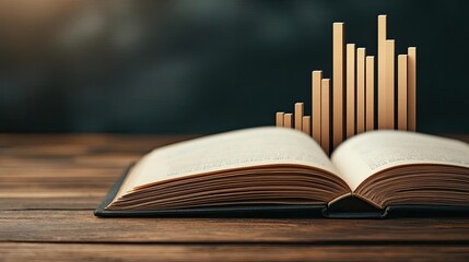 Aufkleber - Open book showing historical and contemporary stock market concept. An open book with floating data bars, symbolizing knowledge growth.