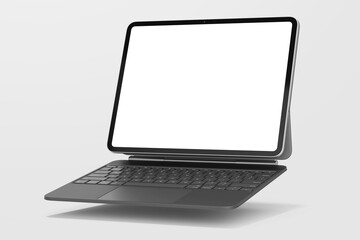 Fototapete - black digital tablet 13 inch with blank responsive screen and keyboard case levitating 3d render illustration