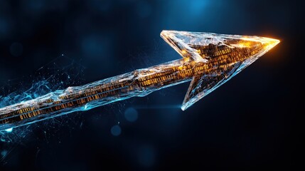 Leinwandbilder - striking arrow crafted from glowing binary digits stands out against a dark backdrop. This artwork symbolizes advancement in technology, data communication, and digital innovation