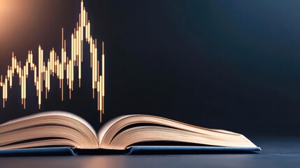 Aufkleber - Open book showing historical and contemporary stock market concept. An open book with a digital financial graph overlay.
