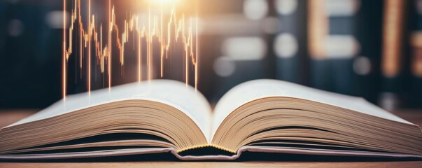 Aufkleber - Open book showing historical and contemporary stock market concept. Open book with financial graphs illuminating knowledge and growth.