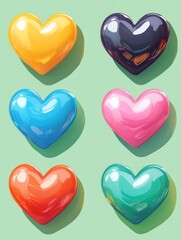 Poster - Vibrant Array of Colorful Heart Shapes on a Light Green Background Perfect for Valentine's Day Concepts