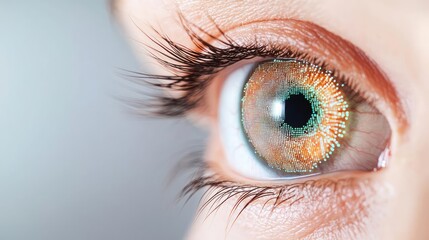Poster - Close-up human eye with artificial technology interface concept. Close-up of a human eye with captivating colors and details.