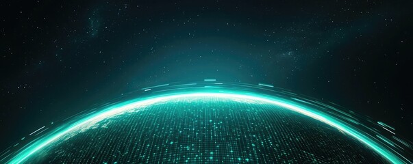Poster - Earth with glowing network and wireless internet grid concept. Futuristic digital globe with glowing lines and data visualization.