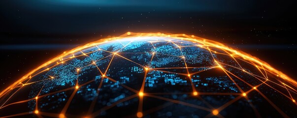 Poster - Earth with glowing network and wireless internet grid concept. A stunning globe network visualization with glowing connections.
