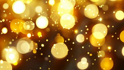 Poster - Festive golden glowing light orbs floating in a bokeh style arrangement on a dark elegant backdrop, creates a celebratory feeling