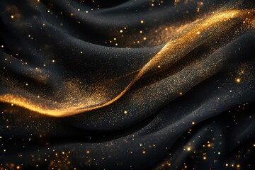 Poster - Luxurious Black Fabric with Golden Sparkles Elegant Textile Design for Opulence and Sophistication