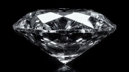 Poster - Close up of a sparkling diamond gemstone against a black background with strong light refraction and a shiny reflective surface for luxury and wealth