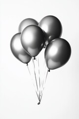 Poster - Monochrome balloons floating against a bright white background creating a sense of celebration and lightness with a modern aesthetic for party decoration