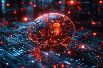 Poster - A digital brain integrated with circuitry, representing AI and neural networks.